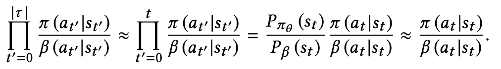 Off-policy correction formula from the YouTube RL recommender paper