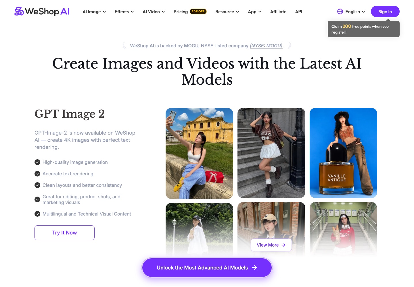 WeShop AI homepage screenshot